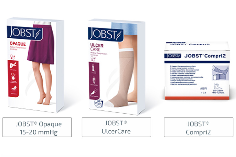 Image showing JOBST Opaque 15–20 mmHg, JOBST UlcerCare and JOBST Compri2 Image showing JOBST Opaque 15–20 mmHg, JOBST UlcerCare and JOBST Compri2